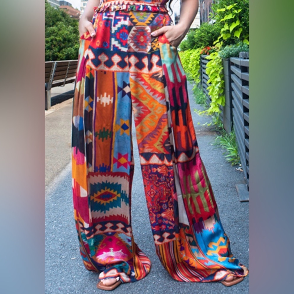 Anthropologie Multicolor Geometric Wide-Leg Pants